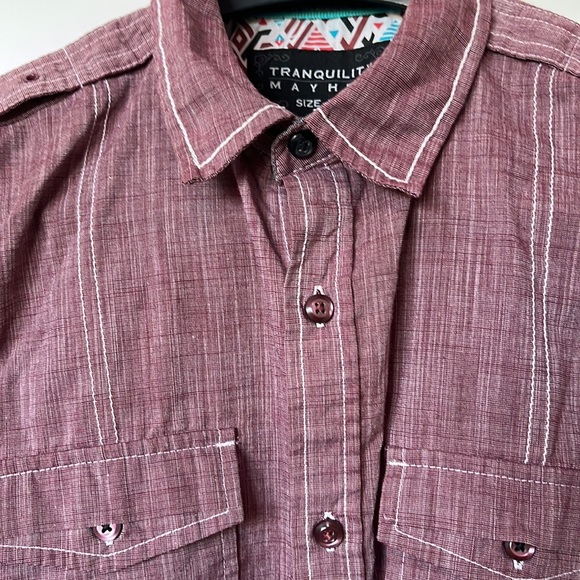 Tranquility mayhem handcrafted men’s short sleeve button down shirt - Picture 4 of 8